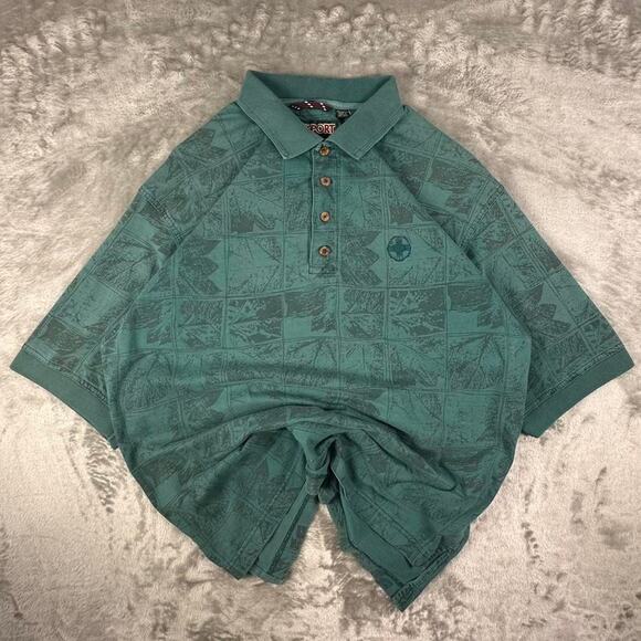 Vintage Jansport Green/Blue AOP Design Polo Shirt Size Large - Picture 1 of 6